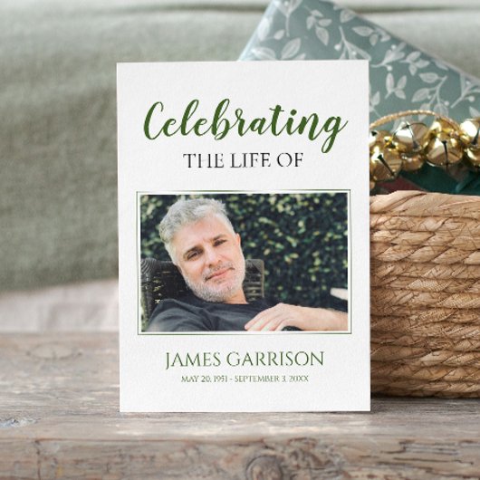 緑の白いエレガント葬儀祈りの言葉カード付き写真 エンクロージャーカード