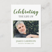 緑の白いエレガント葬儀祈りの言葉カード付き写真 エンクロージャーカード (正面)