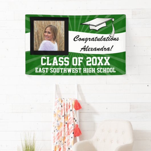 緑の白いカスタム写真卒業サイン 横断幕 (インサイチュ)