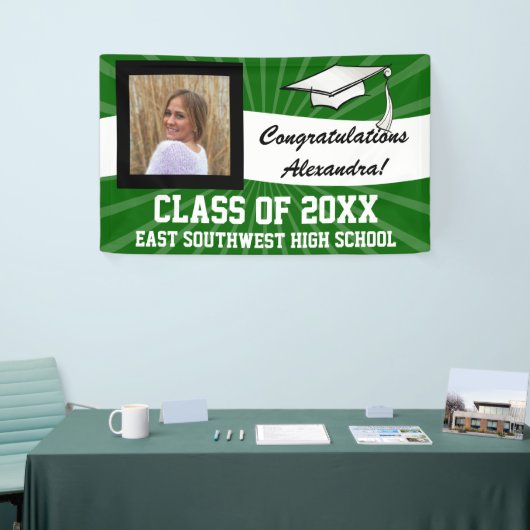 緑の白いカスタム写真卒業サイン 横断幕 (トレードショー)