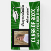 緑の白いカスタム写真卒業サイン 横断幕 (縦)