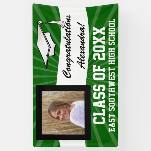 緑の白いカスタム写真卒業サイン 横断幕 (縦)