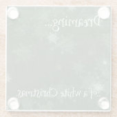 緑の白いクリスマスの雪のかけら夢 ガラスコースター (裏面)