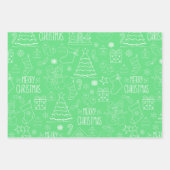 緑の白いクリスマスアウトライン ラッピングペーパーシート (正面2)