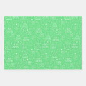 緑の白いクリスマスアウトライン ラッピングペーパーシート (正面)