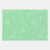 緑の白いクリスマスアウトライン ラッピングペーパーシート (正面2)