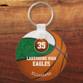 緑の白いスクールチームは女子バスケットボールの色を付ける キーホルダー (正面)