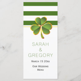 緑の白いストライプクローバー結婚アイリッシュのメニューカード メニュー
