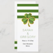 緑の白いストライプクローバー結婚アイリッシュのメニューカード メニュー (正面/裏面)