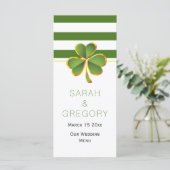 緑の白いストライプクローバー結婚アイリッシュのメニューカード メニュー (スタンド正面)