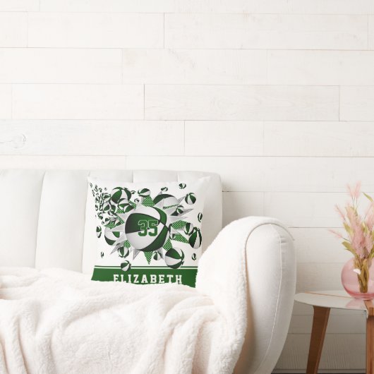 緑の白いスポーツルーム女の子のバスケットボールの星 クッション (ソファ)