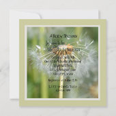 緑の白いタンポポ花ベビーシャワー 招待状 (裏面)