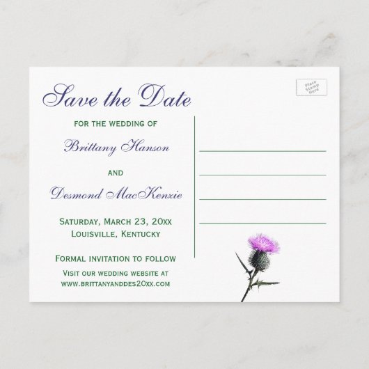 緑の白いタータンチェックのThistle日付のはがきを保存 案内ポストカード (裏面)