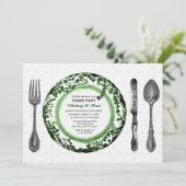 緑の白いダイニ素晴らしングディナーパーティー 招待状 (スタンド正面)