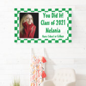 緑の白いチェッカーボード写真の卒業 横断幕 (インサイチュ)