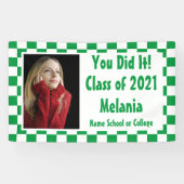 緑の白いチェッカーボード写真の卒業 横断幕 (横)