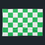 緑の白いチェッ市松模様にクパターン キッチンタオル<br><div class="desc">緑と白のチェック市松模様にジオメトリ正方形パターンデザイン</div>