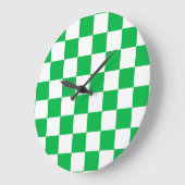 緑の白いチェッ市松模様にクパターン ラージ壁時計 (傾斜)