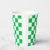 緑の白いチェッ市松模様にクパターン 紙コップ (右)