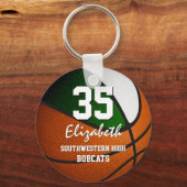 緑の白いチームの色の女の子の男の子バスケットボール キーホルダー (正面)