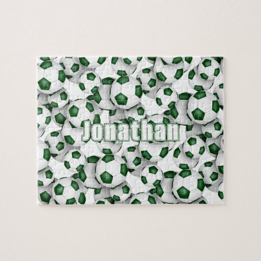 緑の白いチームの色の男の子サッカー ジグソーパズル (横)