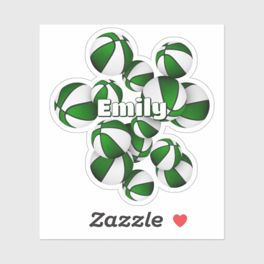 緑の白いチームカラーのバスケットボールの子供の名前 シール (シート)