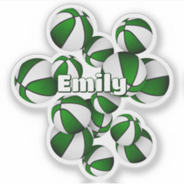 緑の白いチームカラーのバスケットボールの子供の名前 シール