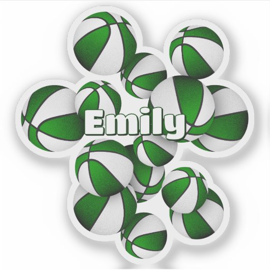 緑の白いチームカラーのバスケットボールの子供の名前 シール (正面)