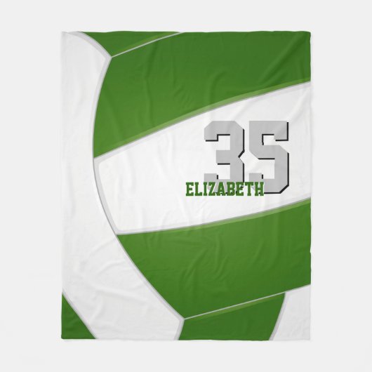 緑の白いチームカラーバレーボールアスリート名 フリースブランケット (正面)