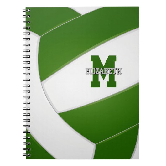 緑の白いチームカラー女の子の男の子バレーボール ノートブック (正面)