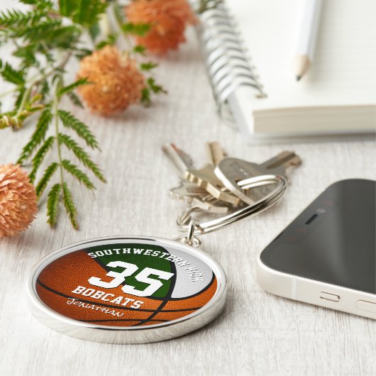 緑の白いチームカラー男の子バスケットボール キーホルダー (側面)