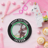 緑の白いチームカラー|アイスホッケー誕生日パーティー ペーパープレート (パーティー)