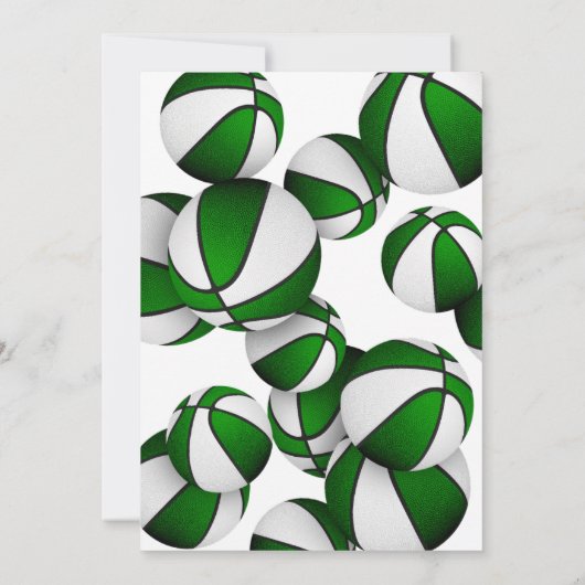 緑の白いバスケットの子供のスポーツ誕生日 招待状 (裏面)