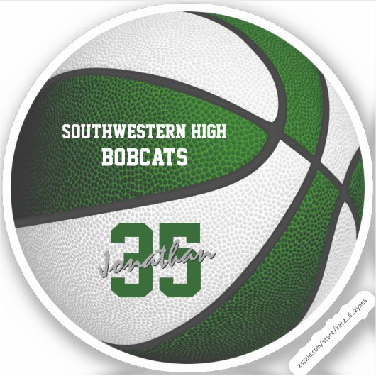 緑の白いバスケットボールの女の子の男の子チームカラー シール (正面)