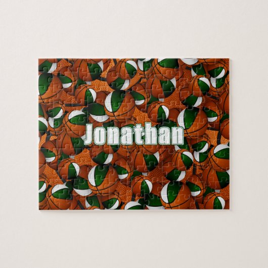 緑の白いバスケットボールの男の子チームカラー ジグソーパズル (横)