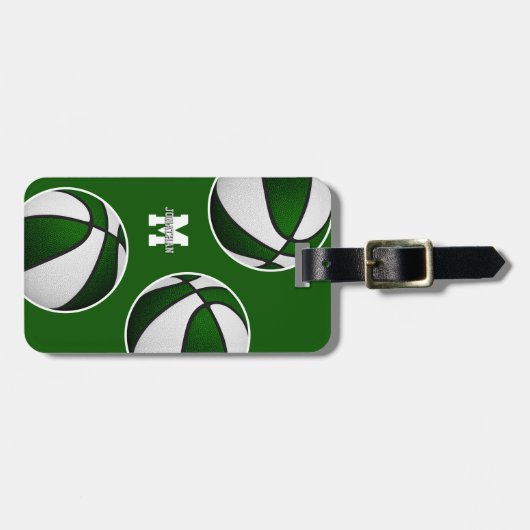 緑の白いバスケットボール旅行チームカラー ラゲッジタグ (正面横)