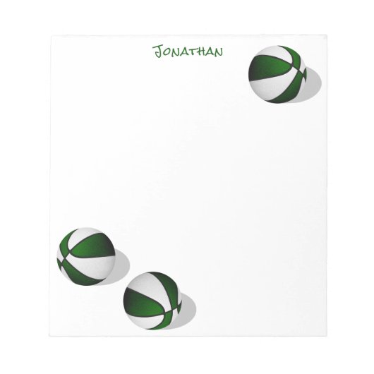 緑の白いバスケットボール3個名前をカスタムする ノートパッド (正面)