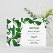 緑の白いバスケット女の子の男の子の誕生日パーティー 招待状 (スタンド正面)