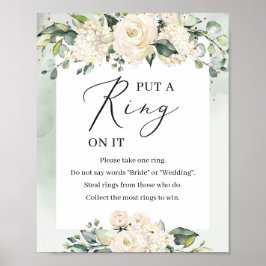 緑の白いバラがゲームの看板にリングを置く ポスター