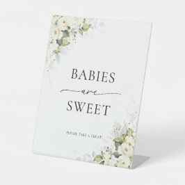 緑の白いバラのベビーは甘いサイン 台座サイン