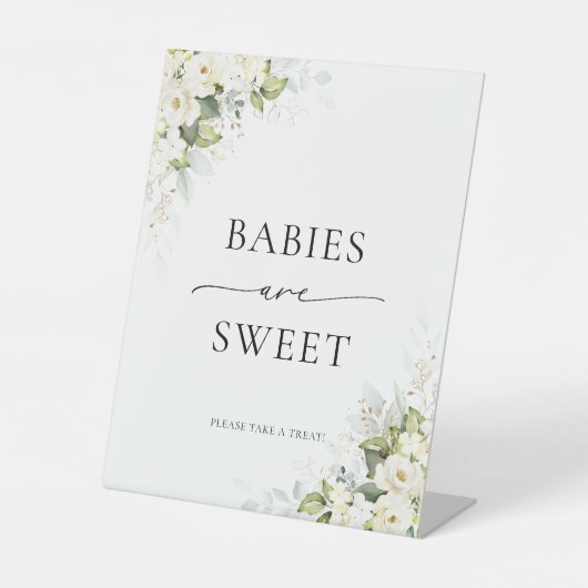 緑の白いバラのベビーは甘いサイン 台座サイン (正面)