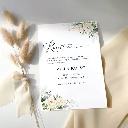 緑の白いバラの結婚披露宴 エンクロージャーカード