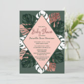 緑の白いバラの金ゴールドのスイスチーズのベビーシャワー 招待状 (スタンド正面)