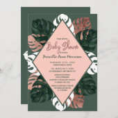 緑の白いバラの金ゴールドのスイスチーズのベビーシャワー 招待状 (正面/裏面)