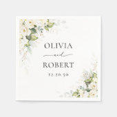 緑の白いバラ結婚ズ結婚のナプキン スタンダードカクテルナプキン (正面)