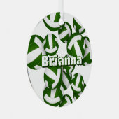 緑の白いバレーボールとアスリート名記念 メタルオーナメント (正面右)