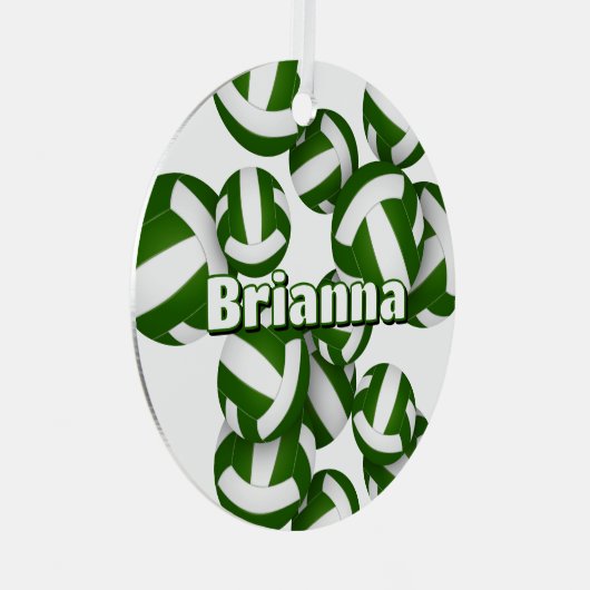 緑の白いバレーボールとアスリート名記念 メタルオーナメント (正面右)
