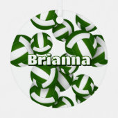 緑の白いバレーボールとアスリート名記念 メタルオーナメント (正面)