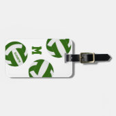 緑の白いバレーボールのチームカラー女の子たち ラゲッジタグ (正面横)