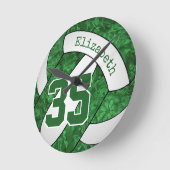 緑の白いバレーボールチームの色の女のカスタム子 ラウンド壁時計 (傾斜)